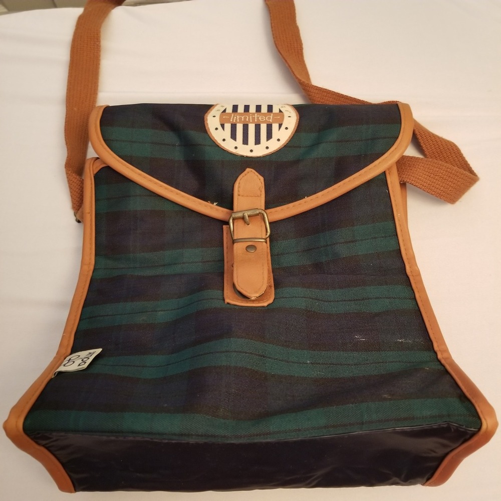 Vintage The Limited Black Watch Lunch Bag Green Navy Blue